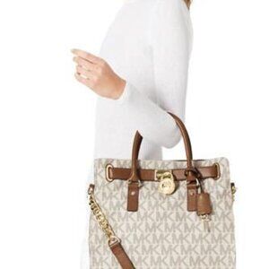 Michael Kors Hamilton Signature Large Tote Lock Key Fobe Handbag Purse LARGE